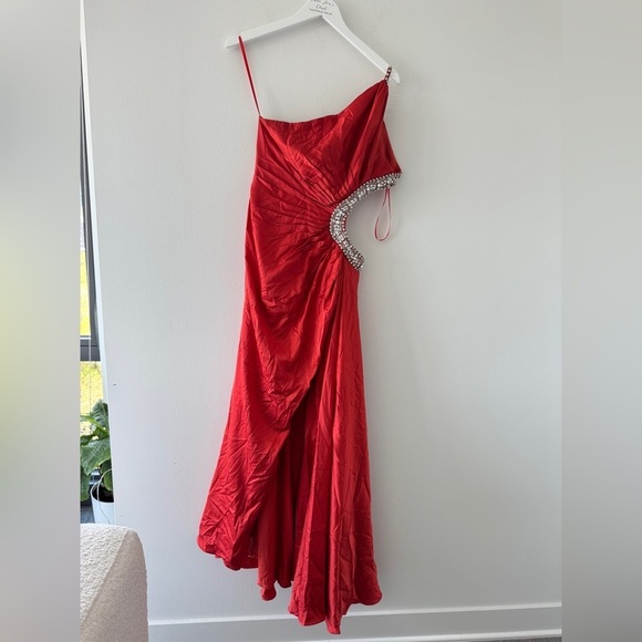 MAC DUGGAL Red Jewel Embellished Side Cut Out A Line Gown in Red 8 - Picture 4 of 12